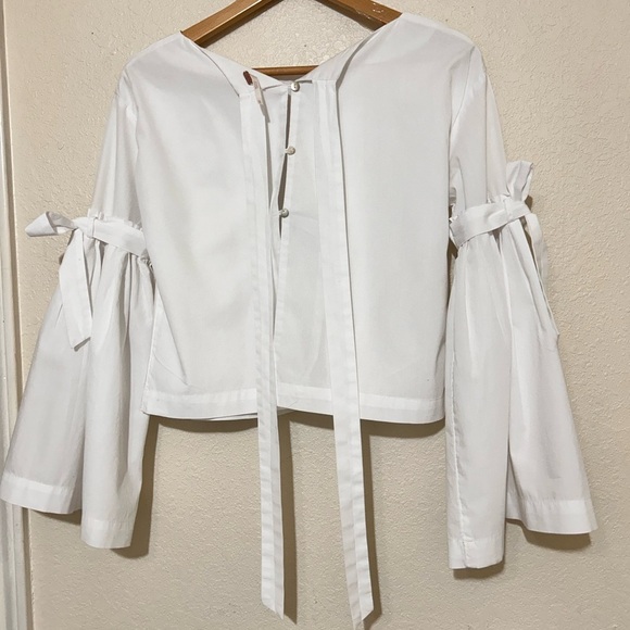 Free People Tie Sleeve open back poplin ToP  size xs - Picture 4 of 11